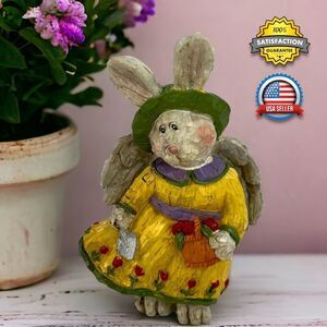 Vintage Rustic Angel Rabbit Figurine Primitive Folk Art Spring Easter Decor 5.2"